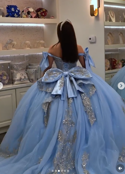 Fairy Blue Quinceanera Dress Sweetheart Ball Gown Birthday Dress Tulle Appliques 16th Birthday Dress DP06272