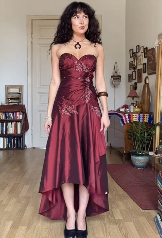 Chic Sweetheart Sheath Satin Long Evening Dress Burgundy Prom Dress DP06278