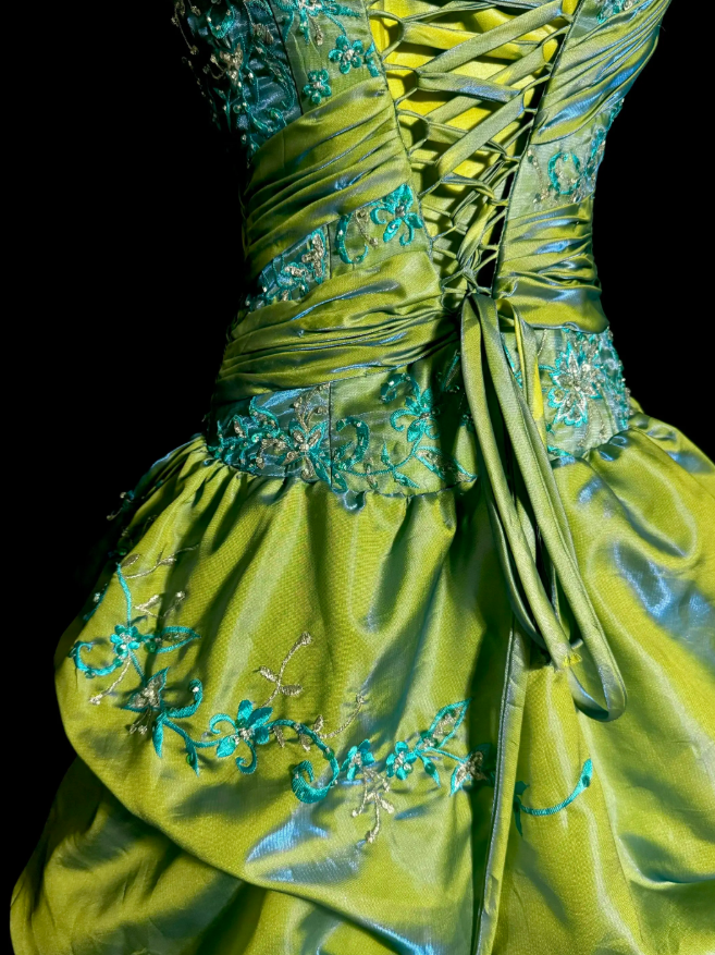 Chic One-shoulder A-Line Satin Long Evening Dress Green Prom Dress DP06288