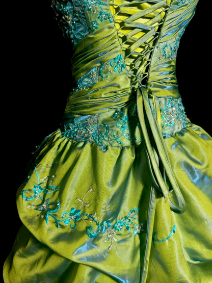 Chic One-shoulder A-Line Satin Long Evening Dress Green Prom Dress DP06288