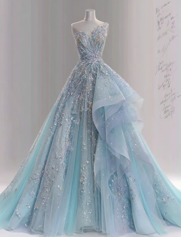 Chic One-shoulder A-Line Tulle Long Evening Dress Blue Prom Dress DP06289