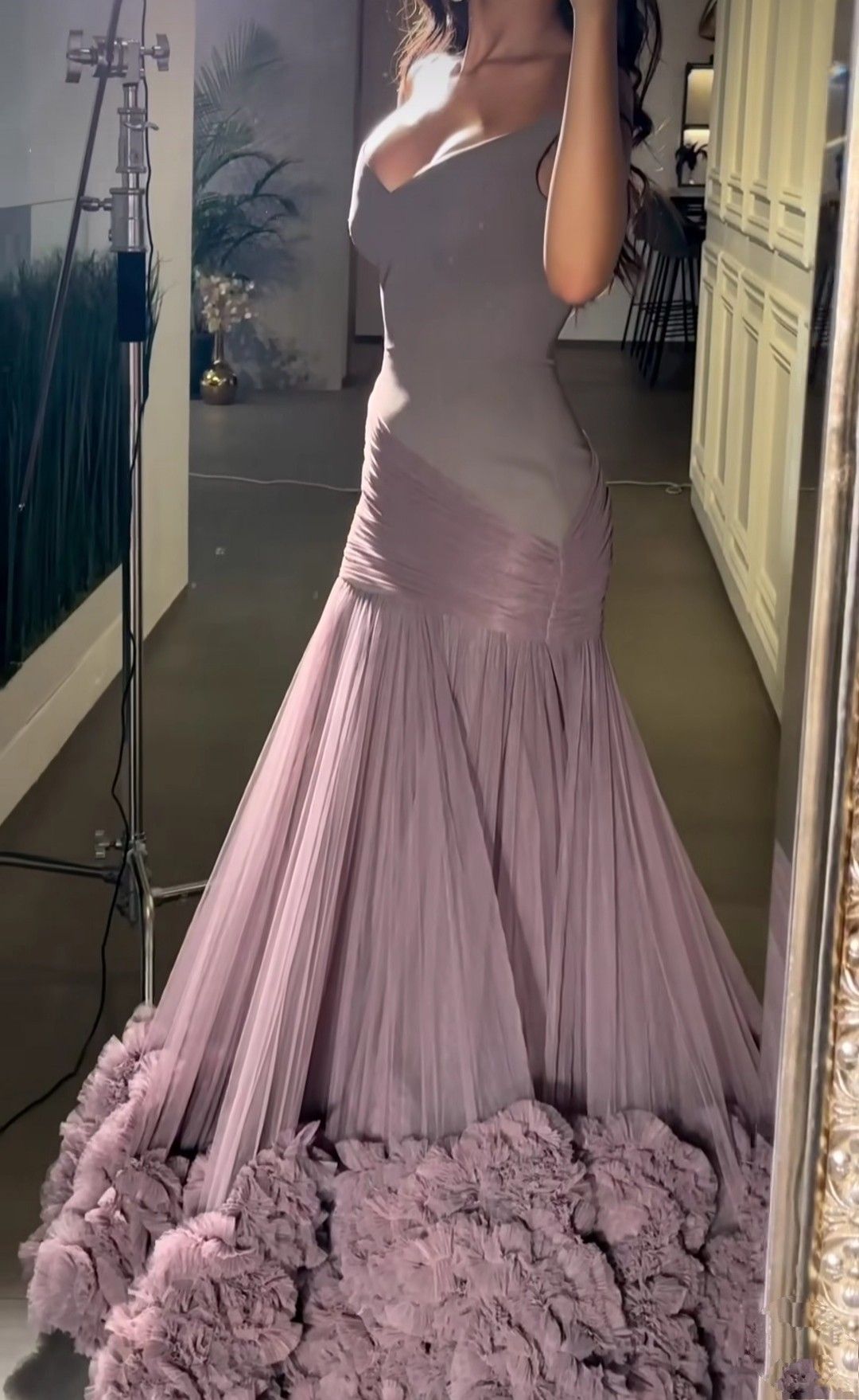 Chic Off-shoulder A-Line Tulle Long Evening Dress Dusty Purple Prom Dress DP06290