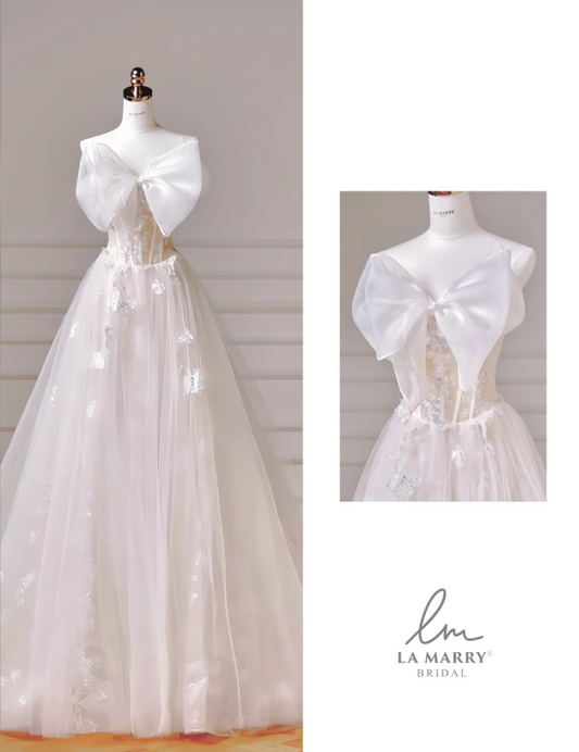 Timeless Strapless A-Line Wedding Dress White Bridal Gown Tulle Bridal Dress DP06291