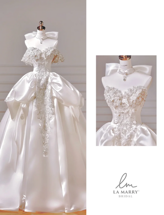 Timeless Strapless A-Line Wedding Dress White Bridal Gown Satin Bridal Dress DP06292