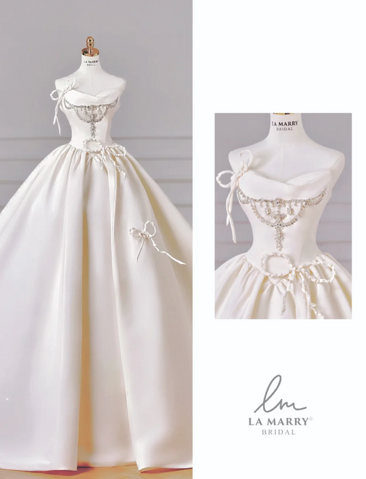 Timeless Strapless A-Line Wedding Dress White Bridal Gown Satin Bridal Dress DP06293
