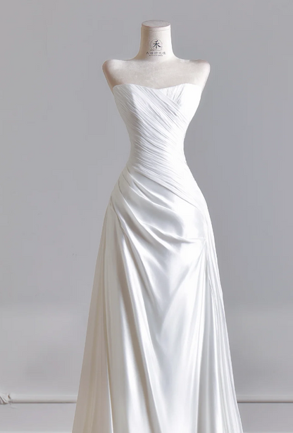 Timeless Strapless Sheath Wedding Dress White Bridal Gown Satin Bridal Dress DP06296