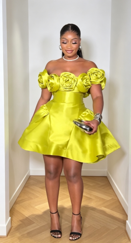 Sexy Yellow Hoco Dress Off-shoulder A-Line Dress for Party Satin Birthday Dress DP06308