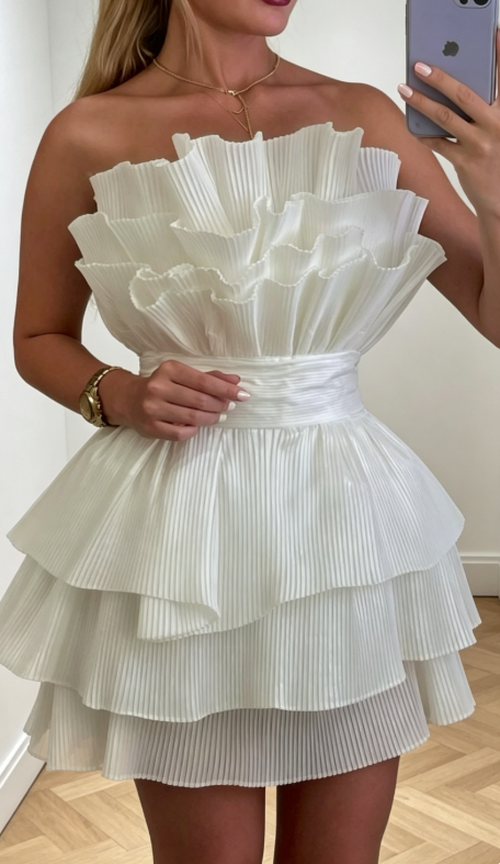 Sexy White Hoco Dress Strapless A-Line Dress for Party Sleeveless Birthday Dress DP06309
