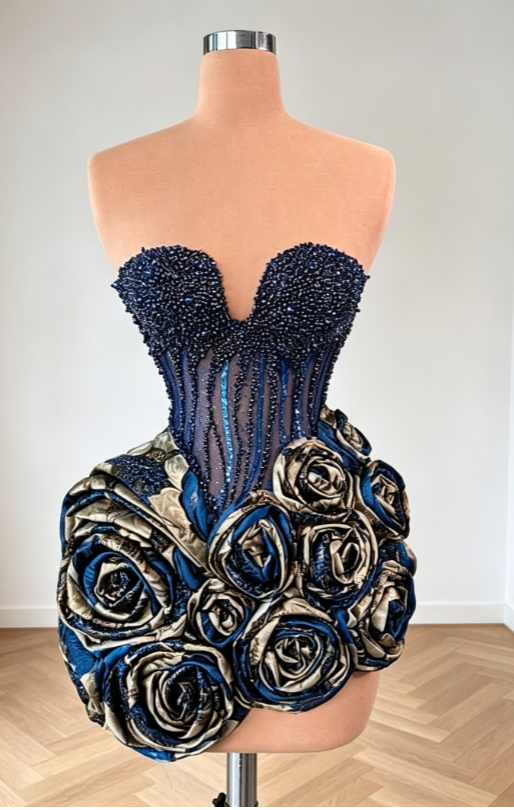 Sexy Navy Blue Hoco Dress Sweetheart Sheath Dress for Party Tulle Beaded Birthday Dress DP06310