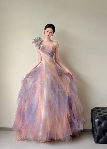 Glam One-shoulder Prom Dress  A-Line Dress for Party Tulle Evening Dress  DP06317