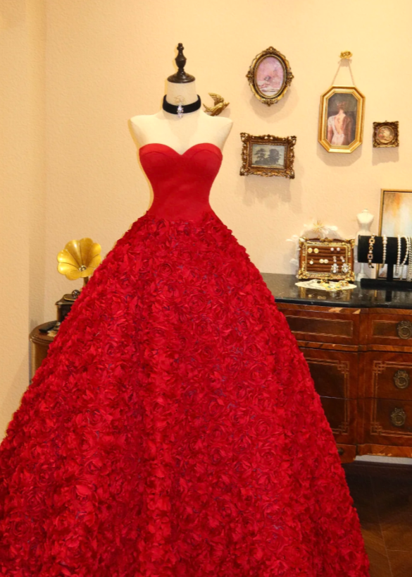 Glam Red Prom Dress Sweetheart A-Line Dress for Party Tulle Evening Dress DP06318