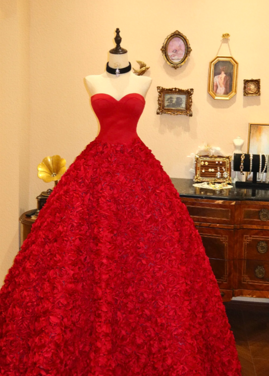 Glam Red Prom Dress Sweetheart A-Line Dress for Party Tulle Evening Dress DP06318