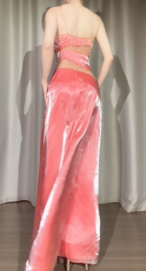 Glam Peach Prom Dress Sheath Dress for Party Satin Evening Dress DP06319