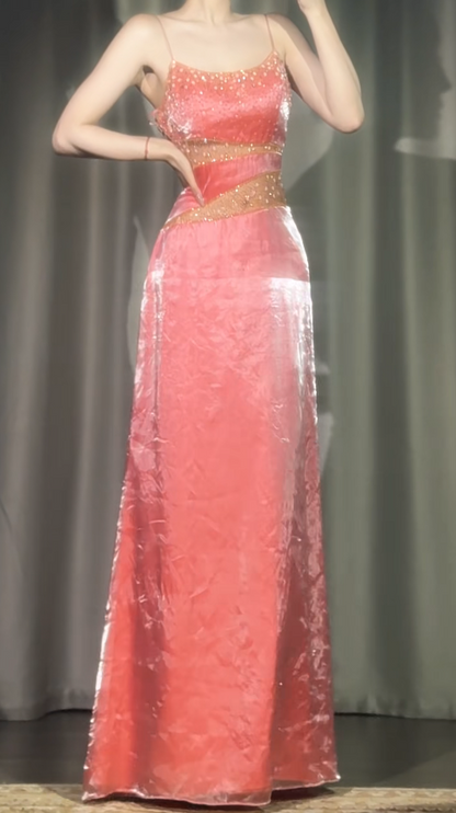 Glam Peach Prom Dress Sheath Dress for Party Satin Evening Dress DP06319