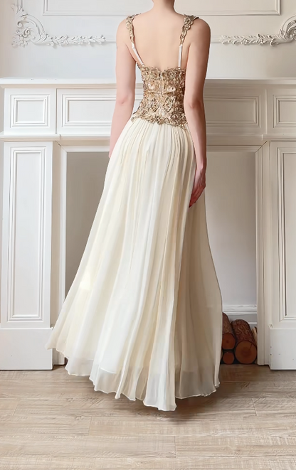 Glam Apricot Prom Dress A-Line Dress for Party Chiffon Evening Dress DP06322