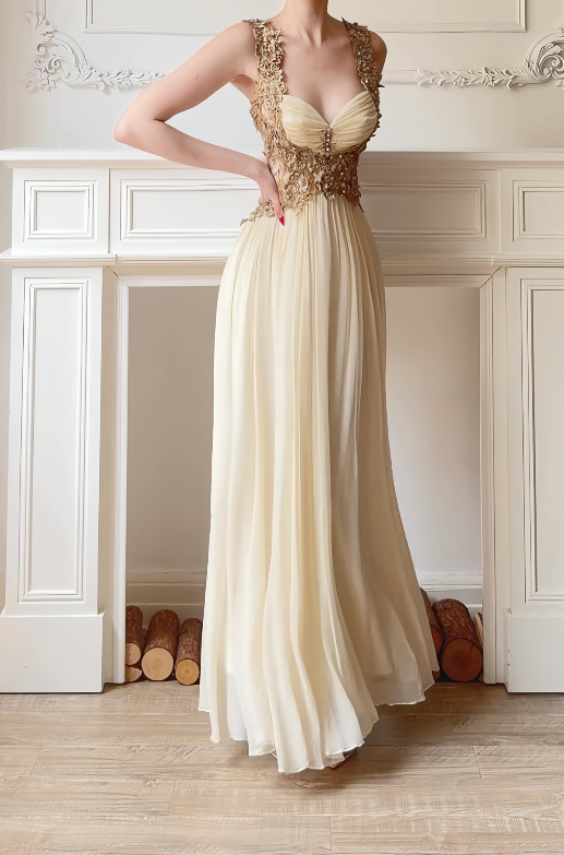 Glam Apricot Prom Dress A-Line Dress for Party Chiffon Evening Dress DP06322