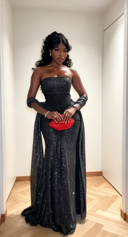 Glam Black Prom Dress Sheath Dress for Party Tulle Evening Dress DP06329