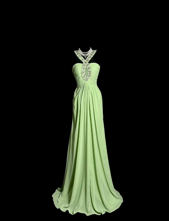 Glam Green Prom Dress Sheath Dress for Party Chiffon  Evening Dress DP06334