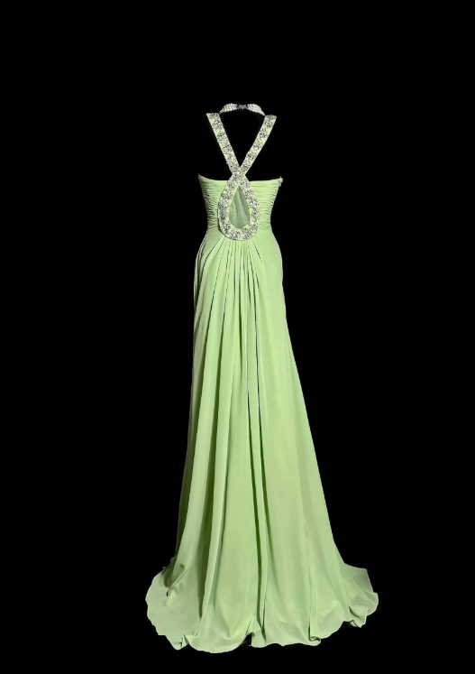 Glam Green Prom Dress Sheath Dress for Party Chiffon  Evening Dress DP06334