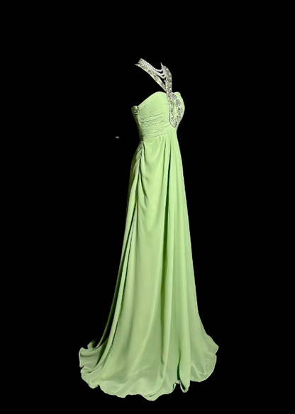 Glam Green Prom Dress Sheath Dress for Party Chiffon  Evening Dress DP06334