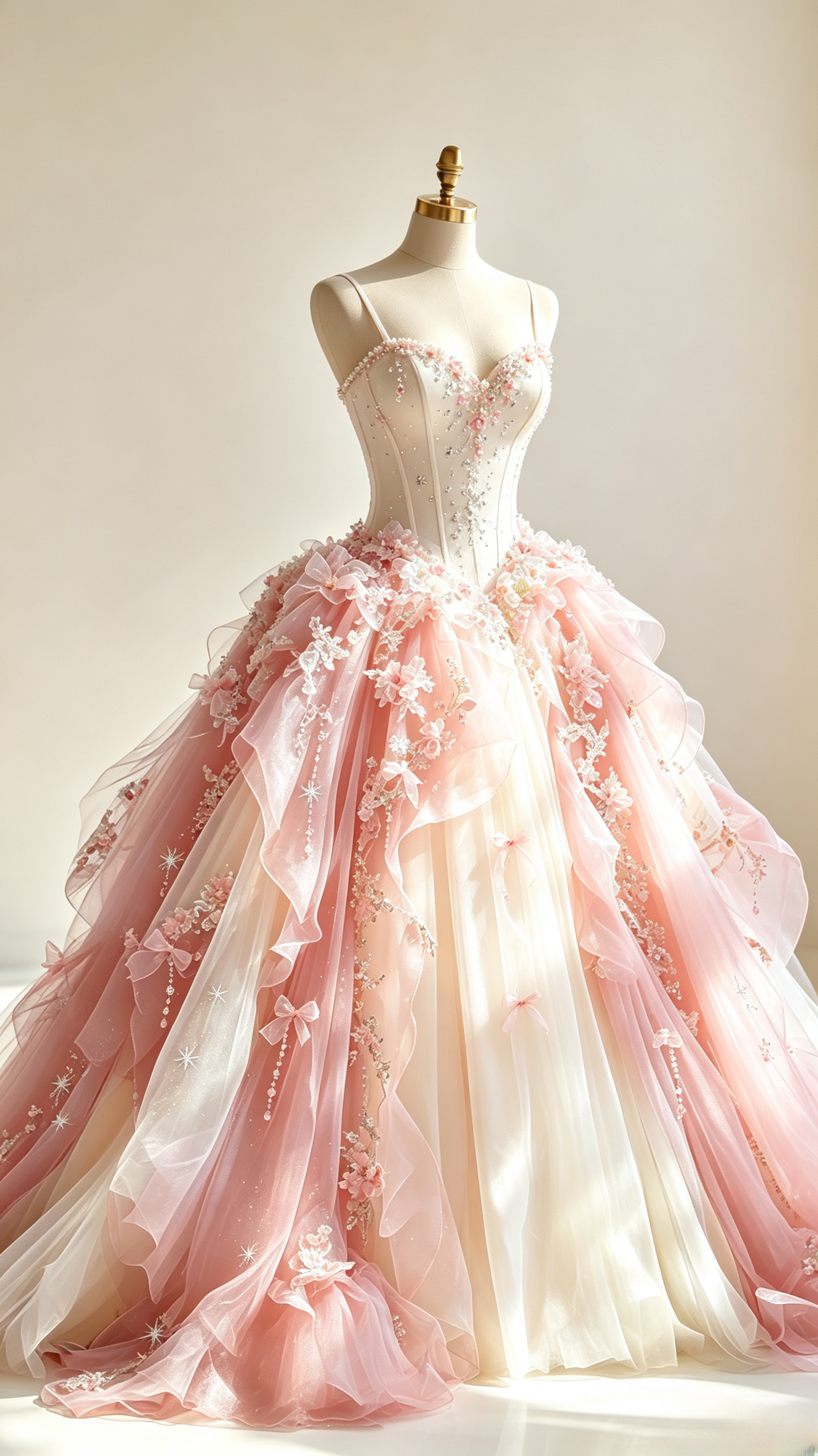 Chic Pink Ball Gown Quinceanera Dress Straps Tulle Sweet 16 Dress DP06337
