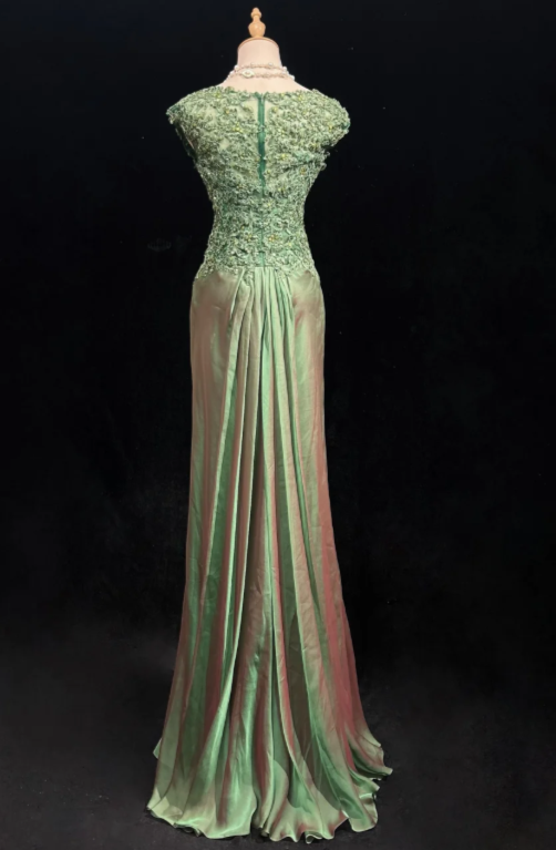 Chic Green Prom Dress Sheath Satin Long Evening Dress DP06341