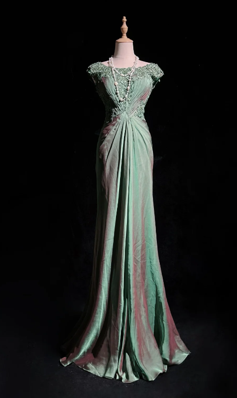 Chic Green Prom Dress Sheath Satin Long Evening Dress DP06341