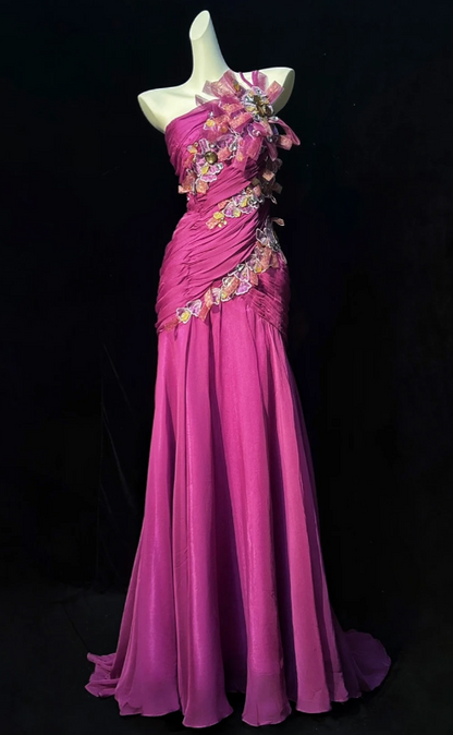 Chic Pink Prom Dress  Sheath Chiffon Long Evening Dress DP06342