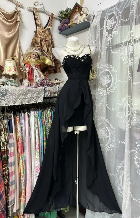 Chic Black Prom Dress Sheath Chiffon Long Evening Dress DP06343
