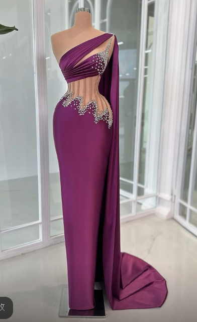 Chic Grape Prom Dress Sheath Satin Long Evening Dress DP06347