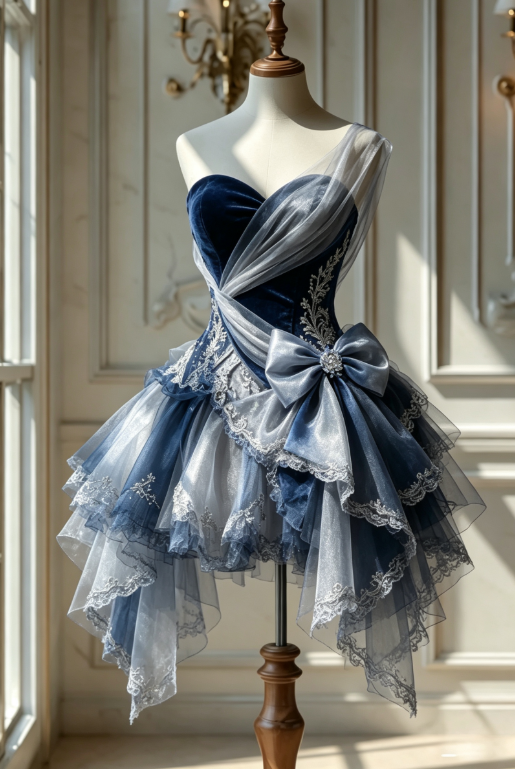 Fashion Navy Blue Birthday Dress A-Line Sleeveless Hoco Dress Tulle Party Dress DP06357