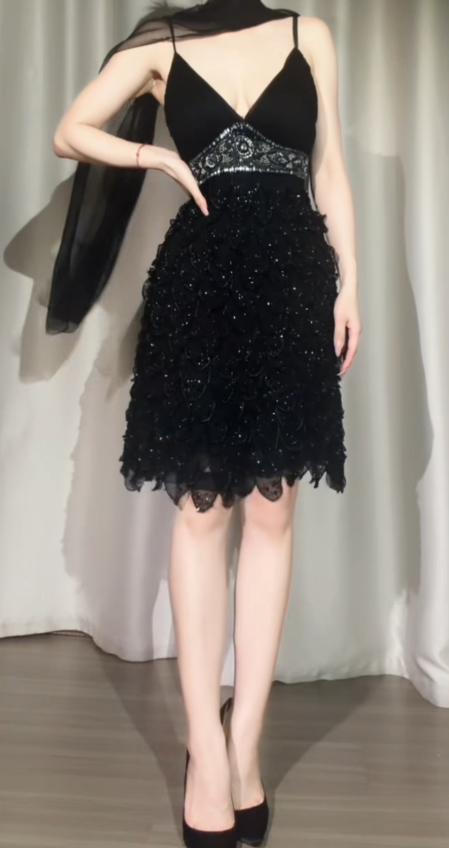 Fashion Black Birthday Dress Sheath Sleeveless Hoco Dress Chiffon Party Dress DP06358