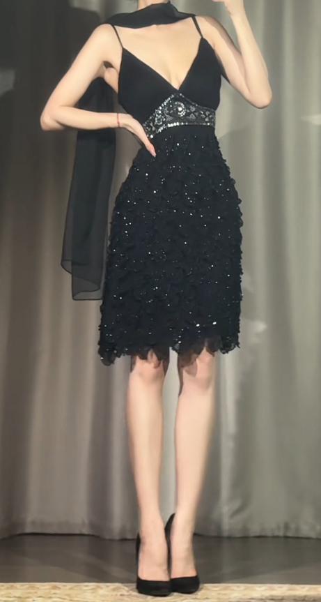 Fashion Black Birthday Dress Sheath Sleeveless Hoco Dress Chiffon Party Dress DP06358