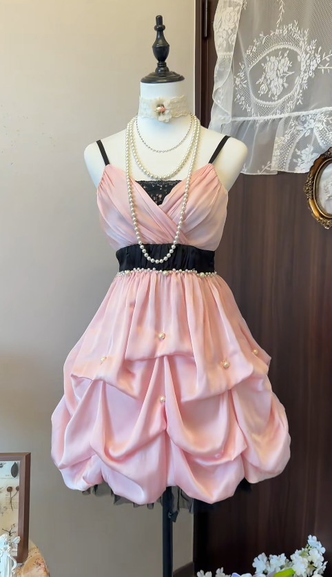 Gorgeous Pink Birthday Dress A-Line Sleeveless Hoco Dress Satin Party Dress DP06365