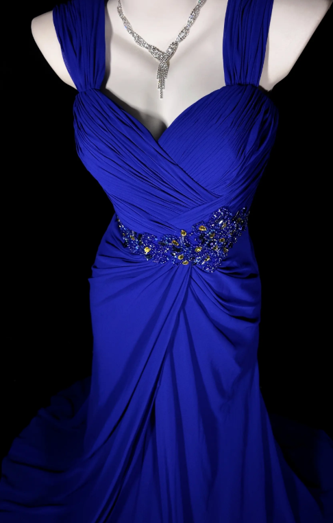 Elegant Blue Evening Dress Straps Sheath Chiffon Prom Dress DP06367