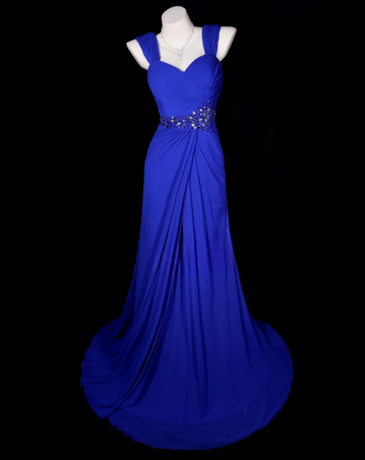 Elegant Blue Evening Dress Straps Sheath Chiffon Prom Dress DP06367
