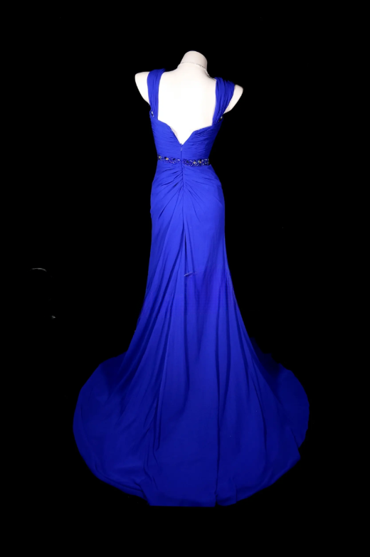 Elegant Blue Evening Dress Straps Sheath Chiffon Prom Dress DP06367