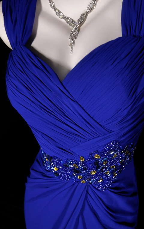 Elegant Blue Evening Dress Straps Sheath Chiffon Prom Dress DP06367