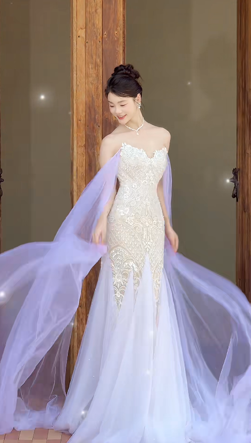 Elegant Lilac Evening Dress Sweetheart Sheath Tulle Beaded Prom Dress DP06368