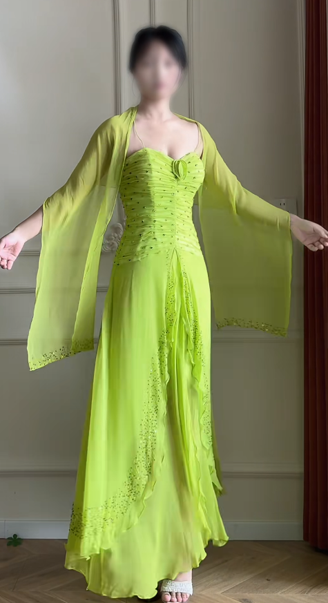 Elegant Green Evening Dress Spaghetti Straps Sheath Chiffon Beaded Prom Dress DP06378