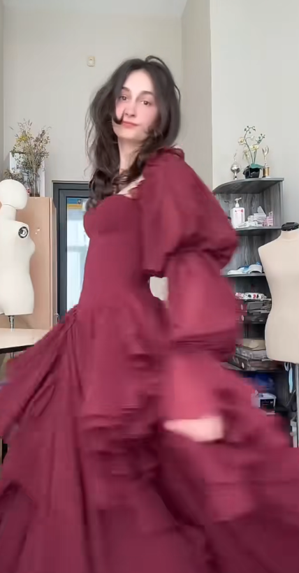 Elegant Burgundy Evening Dress Off-shoulder A-Line Chiffon Prom Dress DP06381