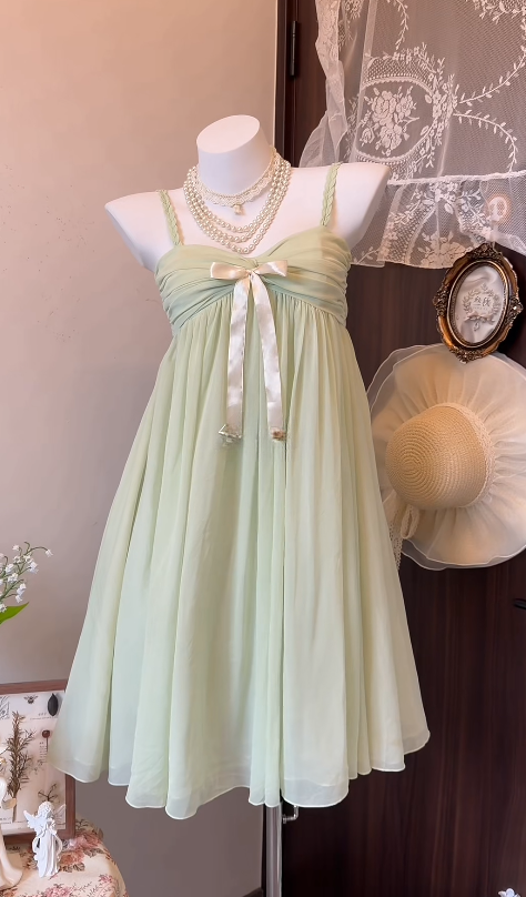 Elegant Green Short Prom Dress Spaghetti Straps A-Line Hoco Dress Chiffon Birthday Dress DP06386
