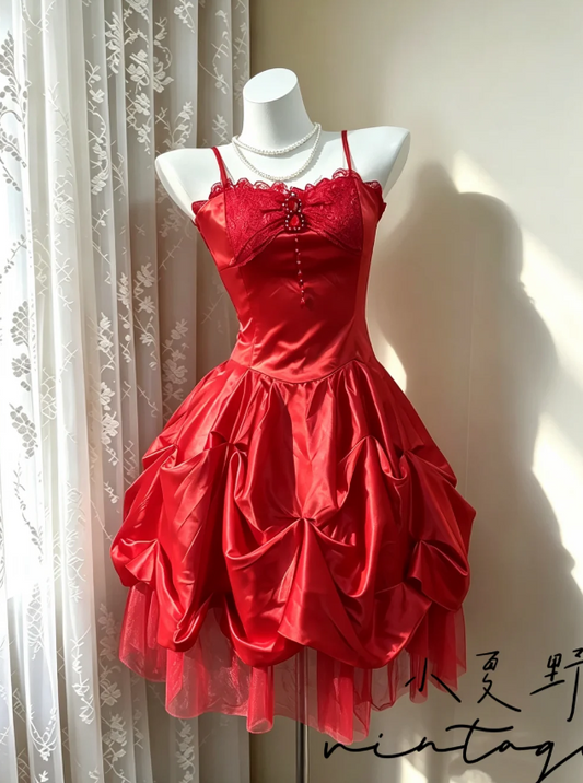 Elegant Burgundy Short Prom Dress Spaghetti Straps A-Line Hoco Dress Satin Birthday Dress DP06387
