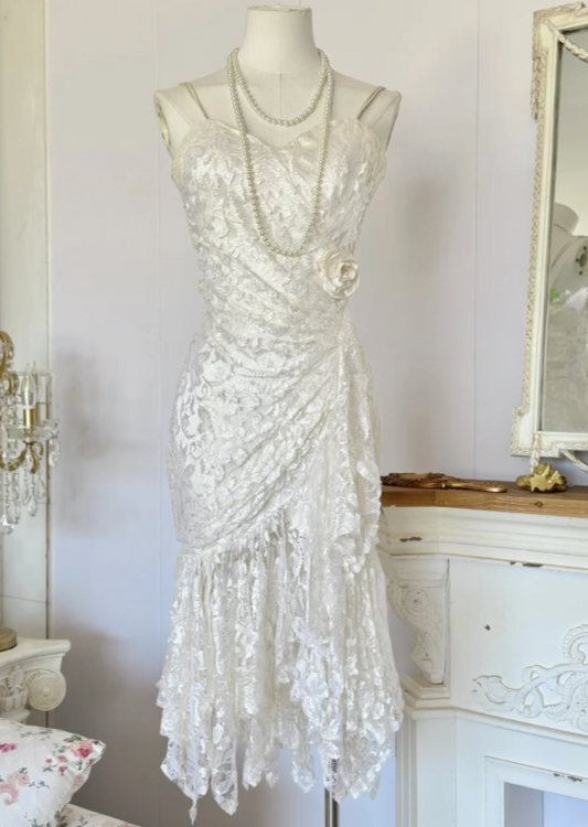 Elegant White Short Prom Dress Spaghetti Straps Sheath Hoco Dress Lace Birthday Dress DP06388