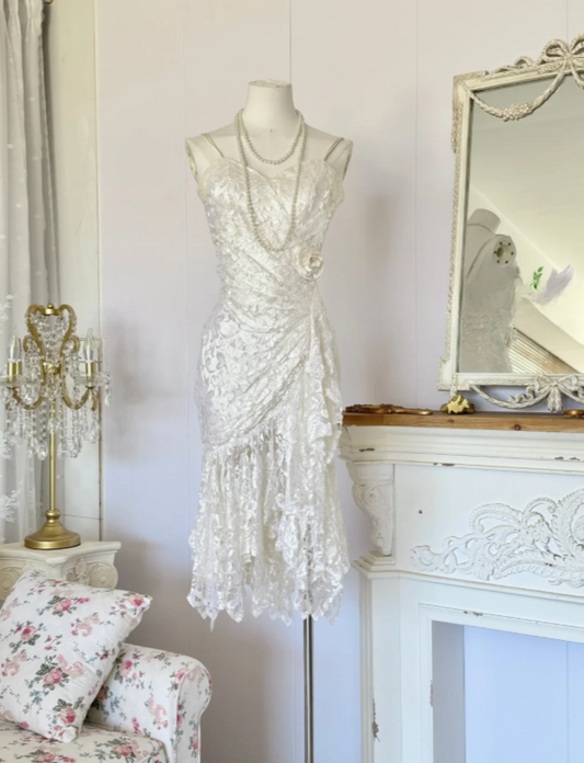 Elegant White Short Prom Dress Spaghetti Straps Sheath Hoco Dress Lace Birthday Dress DP06388
