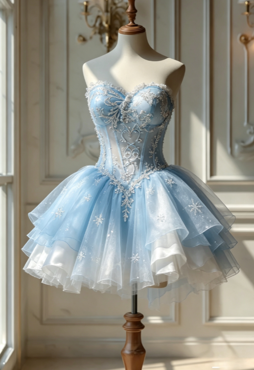Elegant Blue Short Prom Dress Sweetheart A-Line Hoco Dress Tulle Birthday Dress DP06389