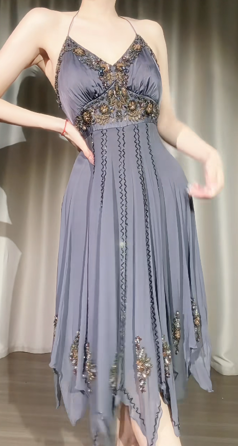 Elegant Smoky Grey Short Prom Dress Straps A-Line Hoco Dress Chiffon Birthday Dress DP06391