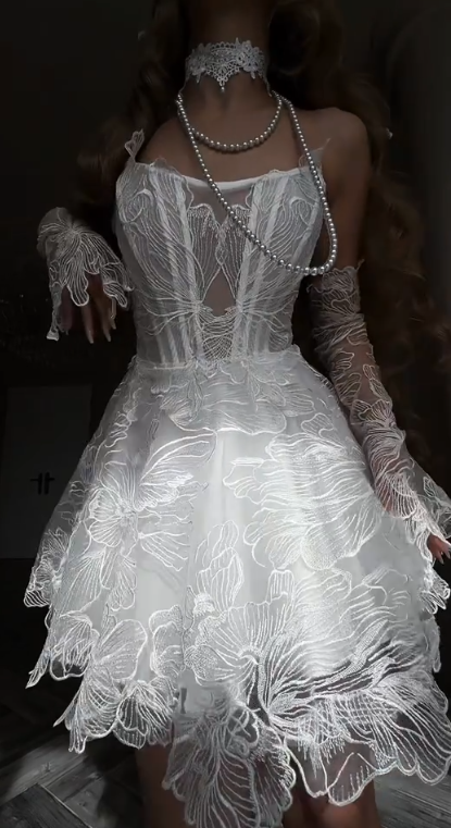 Sexy White Short Prom Dress Strapless A-Line Hoco Dress Applique Tulle Birthday Dress DP06396