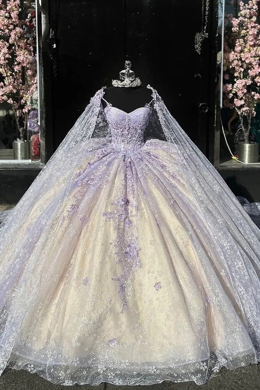 Fairy Lilac Ball Gown Quinceanera Dress Sweetheart 15th Birthday Dress Tulle Applique Sweet 16 Dress DP06401