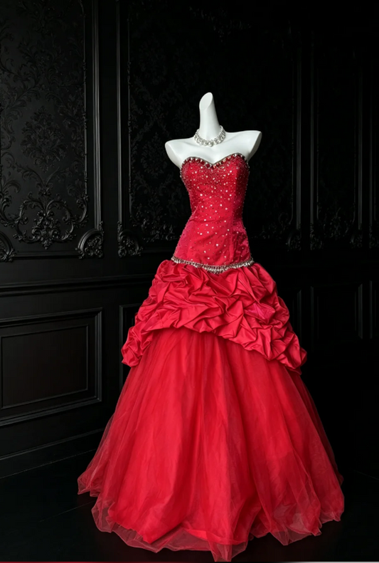 Gorgeous Red Prom Dress Sweetheart A-Line Satin Long Evening Dress DP06403